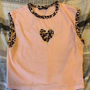 Pink Sleeveless Top with Leopard Heart